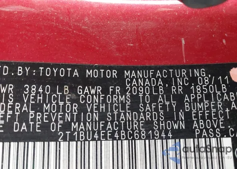 2011 Toyota Corolla S z USA, uszkodzony, nr VIN 2T1BU4EE4BC681944